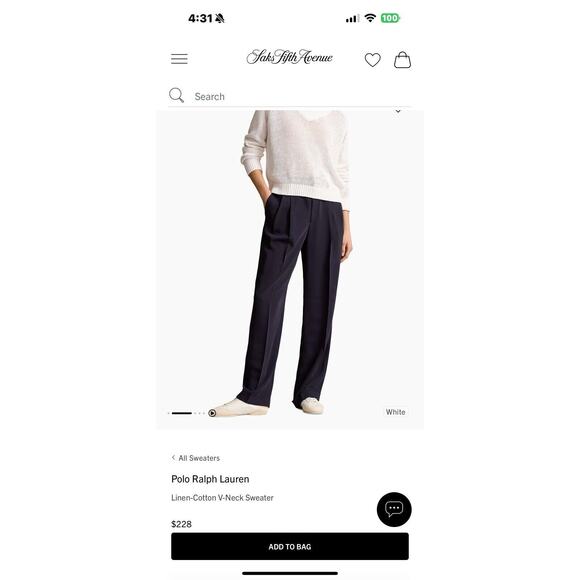 Polo Ralph Lauren Women’s Linen-Cotton white V-Neck Sweater Size XXL - Picture 3 of 8